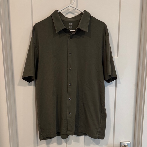 UNIQLO Men's Airism Short Sleeve Button Down Olive Green Shirt XXL - Picture 4 of 7